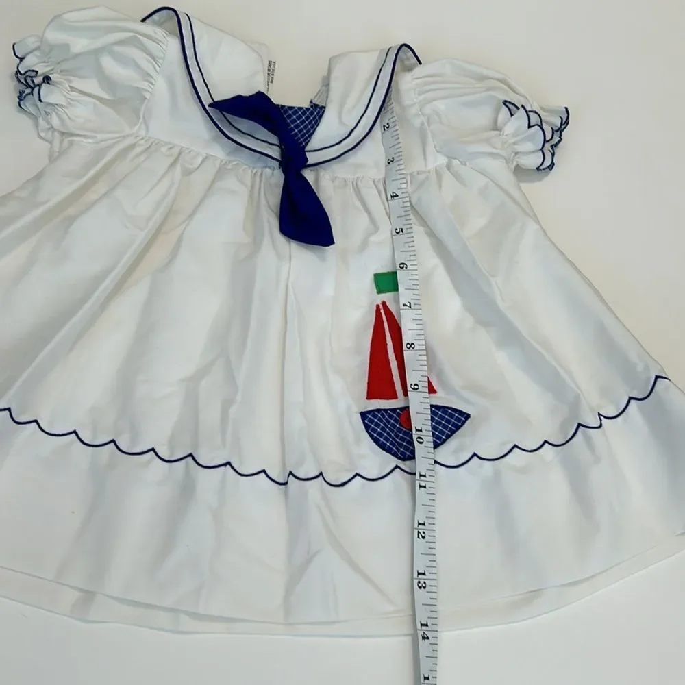 Vintage Pinafore Collared Sailboat Summer Dress 12M
